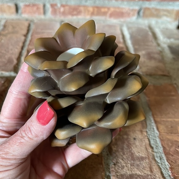 PartyLite Ceramic Pine Cone Taper Candle Holders Set of 2 - Picture 4 of 6